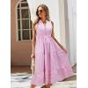 imageFloerns Womens Striped Print Notched Neck Sleeveless Ruffle A Line Midi DressPink and White