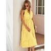 imageFloerns Womens Striped Print Notched Neck Sleeveless Ruffle A Line Midi DressYellow