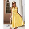 imageFloerns Womens Striped Print Notched Neck Sleeveless Ruffle A Line Midi DressYellow