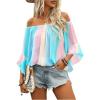 imageFloerns Womens Boho Off Shoulder 34 Bell Sleeve Summer Blouse TopBlue Pink Yellow