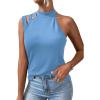 imageFloerns Womens Cut Out Mock Neck Asymmetrical Sleeveless Casual Tank TopBlue