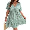 imageFloerns Womens Plus Size Floral V Neck Ruffle Sleeve Short Summer DressGreen Dalmatian