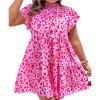 imageFloerns Womens Plus Size Floral V Neck Ruffle Sleeve Short Summer DressPink and Red