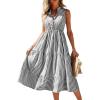 imageFloerns Womens Striped Print Notched Neck Sleeveless Ruffle A Line Midi DressBlack