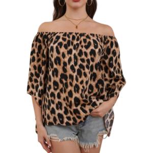 imageFloerns Womens Boho Off Shoulder 34 Bell Sleeve Summer Blouse TopLeopard