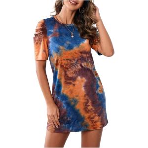 imageFloerns Womens Casual Ripped Short Sleeve Tshirt Tunic DressBlue Multi