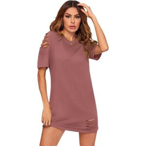 imageFloerns Womens Casual Ripped Short Sleeve Tshirt Tunic DressRedwood