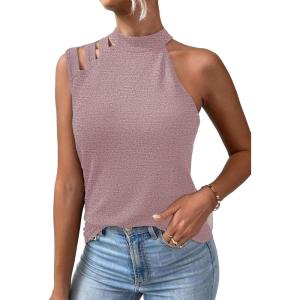 imageFloerns Womens Cut Out Mock Neck Asymmetrical Sleeveless Casual Tank TopMauve Purple