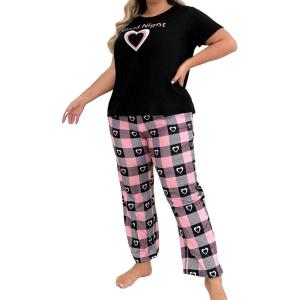 imageFloerns Womens Plus Size Pajamas Graphic Print Short Sleeve Tee with Pants Pj SetBlack Letter