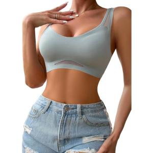 imageFloerns Womens Seamless Deep V Bras Invisibles No Show Wireless Comfortable BraDusty Blue