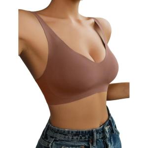 imageFloerns Womens Seamless Deep V Bras Invisibles No Show Wireless Comfortable BraMauve Purple