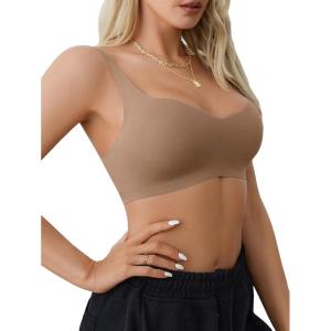 imageFloerns Womens Seamless Deep V Bras Invisibles No Show Wireless Comfortable BraMocha Brown
