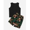 imageFloerns Boys Boho Sleeveless Tank Top Tropical Print Shorts Set 2 Piece OutfitBlack and Green