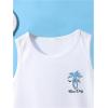 imageFloerns Boys Boho Sleeveless Tank Top Tropical Print Shorts Set 2 Piece OutfitBlue and White