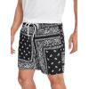 imageFloerns Mens Boho Tribal Print Drawstring Waist Summer Shorts with PocketBlack  White Paisley