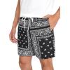 imageFloerns Mens Boho Tribal Print Drawstring Waist Summer Shorts with PocketBlack  White Paisley