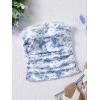 imageFloerns Womens Allover Print Lace Trim Bowknot Strapless Bandeau Ruched Crop Tube TopBlue and White