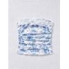 imageFloerns Womens Allover Print Lace Trim Bowknot Strapless Bandeau Ruched Crop Tube TopBlue and White