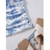 imageFloerns Womens Allover Print Lace Trim Bowknot Strapless Bandeau Ruched Crop Tube TopBlue and White