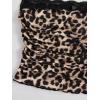imageFloerns Womens Allover Print Lace Trim Bowknot Strapless Bandeau Ruched Crop Tube TopBrown Cheetah