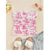 imageFloerns Womens Allover Print Lace Trim Bowknot Strapless Bandeau Ruched Crop Tube TopHot Pink