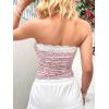 imageFloerns Womens Allover Print Lace Trim Bowknot Strapless Bandeau Ruched Crop Tube TopPink