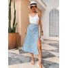 imageFloerns Womens Boho Floral High Waist Split A Line Midi SkirtDitsy Blue