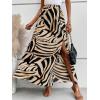 imageFloerns Womens Boho Floral High Waist Split A Line Midi SkirtKhaki Black Striped