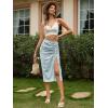 imageFloerns Womens Boho Floral High Waist Split A Line Midi SkirtPastel Blue