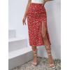 imageFloerns Womens Boho Floral High Waist Split A Line Midi SkirtRed Drawstring