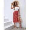 imageFloerns Womens Boho Floral High Waist Split A Line Midi SkirtRed Drawstring