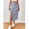 imageFloerns Womens Boho Floral High Waist Split A Line Midi SkirtRoyal Blue White