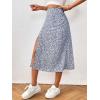 imageFloerns Womens Boho Floral High Waist Split A Line Midi SkirtRoyal Blue White