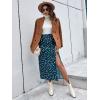 imageFloerns Womens Boho Floral High Waist Split A Line Midi SkirtTeal Blue
