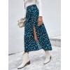 imageFloerns Womens Boho Floral High Waist Split A Line Midi SkirtTeal Blue
