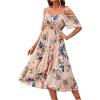 imageFloerns Womens Floral Print Cold Shoulder Short Sleeve Wrap Hem A Line Midi DressApricot