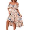 imageFloerns Womens Floral Print Cold Shoulder Short Sleeve Wrap Hem A Line Midi DressApricot
