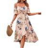 imageFloerns Womens Floral Print Cold Shoulder Short Sleeve Wrap Hem A Line Midi DressApricot