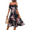 imageFloerns Womens Floral Print Cold Shoulder Short Sleeve Wrap Hem A Line Midi DressBlack