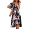 imageFloerns Womens Floral Print Cold Shoulder Short Sleeve Wrap Hem A Line Midi DressBlack