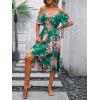 imageFloerns Womens Floral Print Cold Shoulder Short Sleeve Wrap Hem A Line Midi DressDark Green