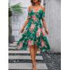 imageFloerns Womens Floral Print Cold Shoulder Short Sleeve Wrap Hem A Line Midi DressDark Green