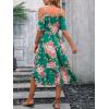 imageFloerns Womens Floral Print Cold Shoulder Short Sleeve Wrap Hem A Line Midi DressDark Green
