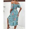 imageFloerns Womens Floral Print Cold Shoulder Short Sleeve Wrap Hem A Line Midi DressGreen