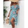 imageFloerns Womens Floral Print Cold Shoulder Short Sleeve Wrap Hem A Line Midi DressGreen