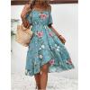 imageFloerns Womens Floral Print Cold Shoulder Short Sleeve Wrap Hem A Line Midi DressGreen