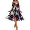 imageFloerns Womens Floral Print Cold Shoulder Short Sleeve Wrap Hem A Line Midi DressNavy Blue