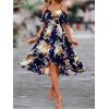 imageFloerns Womens Floral Print Cold Shoulder Short Sleeve Wrap Hem A Line Midi DressNavy Blue