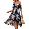 imageFloerns Womens Floral Print Cold Shoulder Short Sleeve Wrap Hem A Line Midi DressNavy Blue