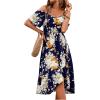 imageFloerns Womens Floral Print Cold Shoulder Short Sleeve Wrap Hem A Line Midi DressNavy Blue